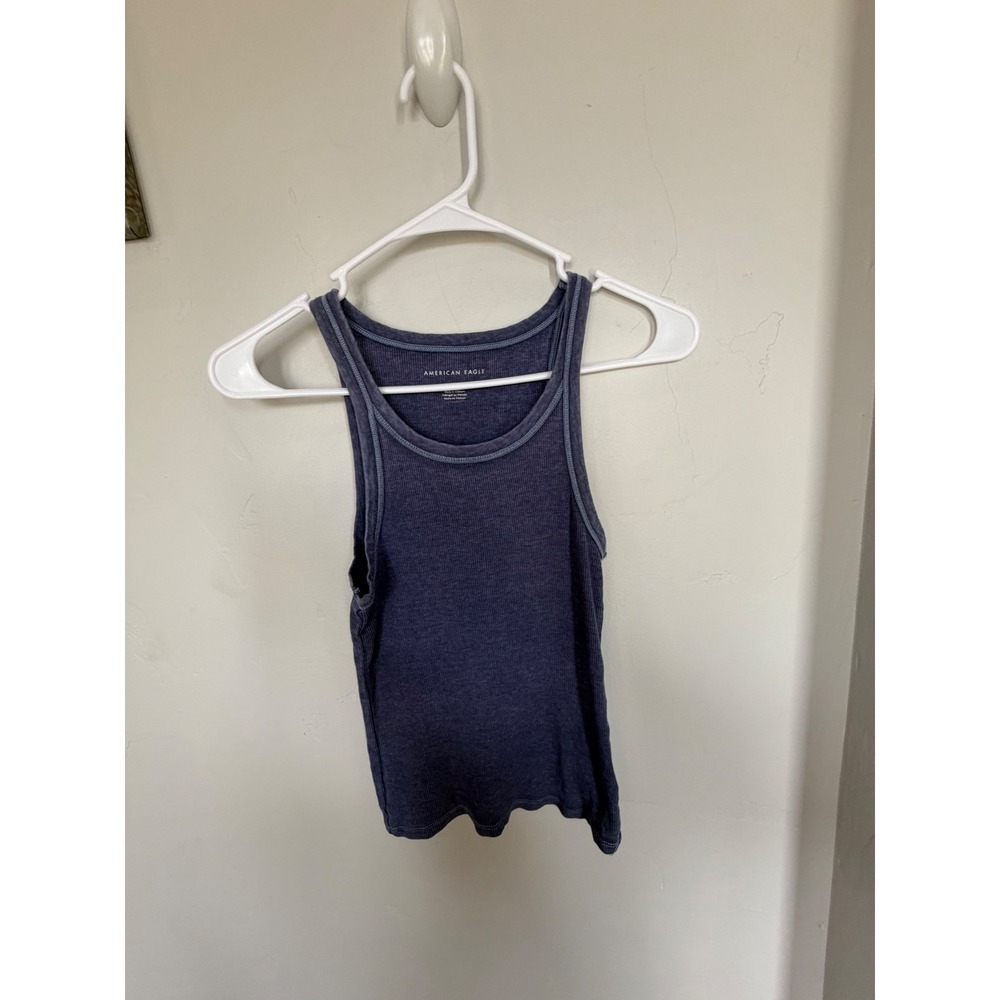 American Eagle Ribbed Tank Top Navy Blue Small Scoop Neck Sleeveless Basic Tee